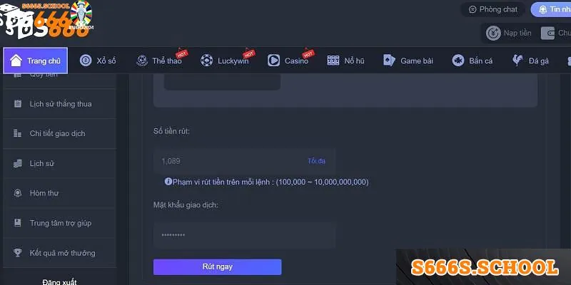 Các bước rút tiền S666 Các bước rút tiền S666